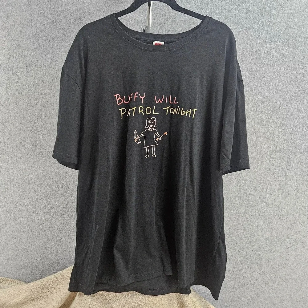 Redbubble Buffy Will Patrol Tonight Graphic T-Shirt Black 3XL Vampire Slayer Tee